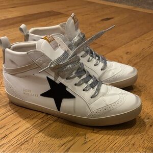 Men’s Golden Goose White Sneakers with Silver Laces